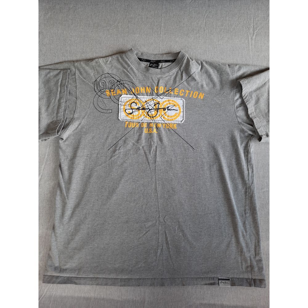 Sean John Men 3XL Embroidery All-Over Print Pull Over T-Shirt Short Sleeve Gray